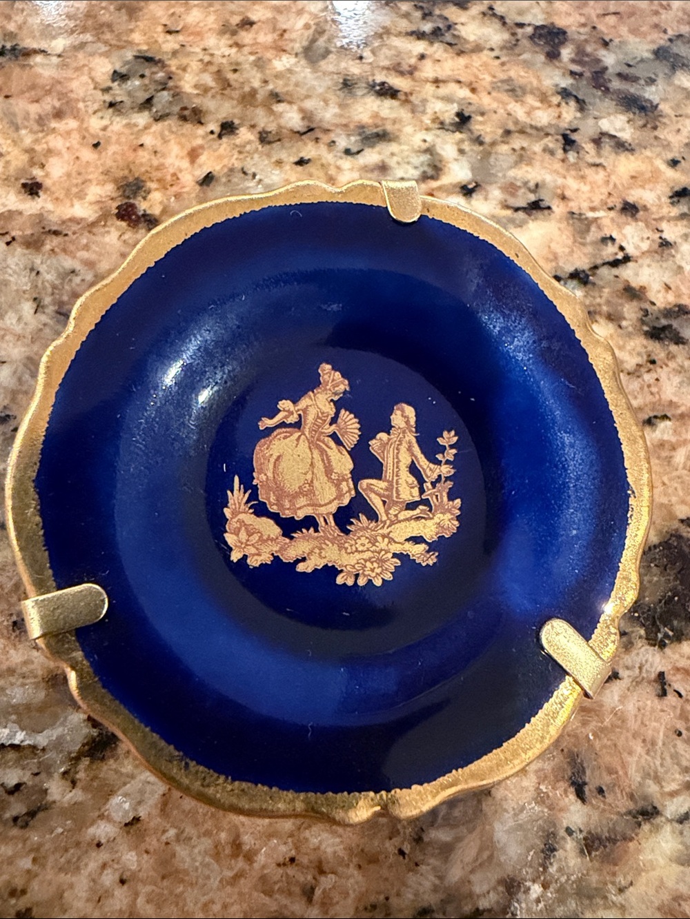 Limoges France cobalt blue & gold miniature plate Courting scene